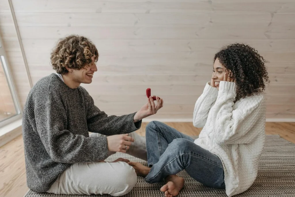 couple giving gift to wife