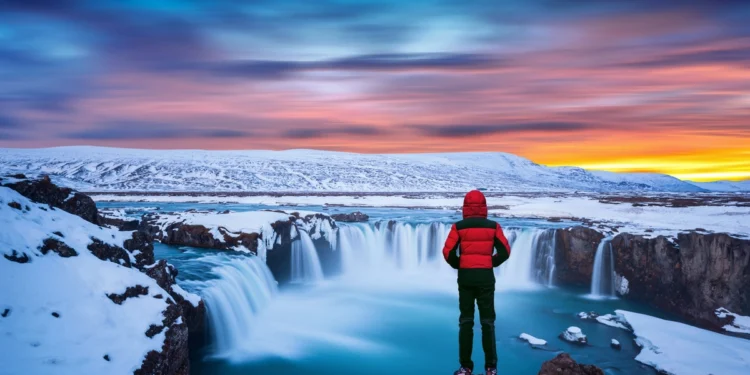 waterfall-sunset-winter-iceland